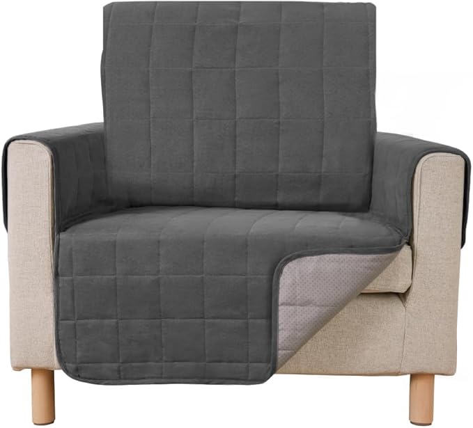 GORILLA GRIP Patented Waterproof Slip-Resistant 23" Chair Protector Cover, for Leather or Fabric Couch Cushion, Large Microsuede Furniture Covers Dogs Pets Machine Washable Slipcover, Charcoal