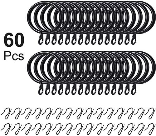 Hotop 30 Pcs Metal Drapery Curtain Rings 0.98/1.26/1.65 inch Interior Diameter and 30 Pcs Hanging Curtain Drapery Pin Hooks for Window Door Shower(32 mm,Black)