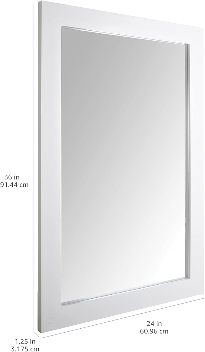 Amazon Basics Rectangular Wall Mount Mirror 24" x 36", Wide Trim, White