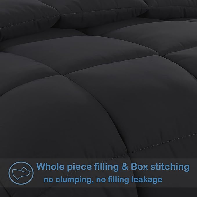 EASELAND Twin XL Down Alternative Comforter - Quilted Duvet Insert for All Seasons, Soft Lightweight with Corner Tabs, Summer Winter Warm Bedding, Black 68×92 Inches