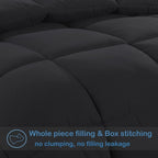 EASELAND Queen Size Down Alternative Comforter - Quilted Duvet Insert for All Seasons, Soft Lightweight with Corner Tabs, Summer Winter Warm Bedding, Black 88×88 Inches