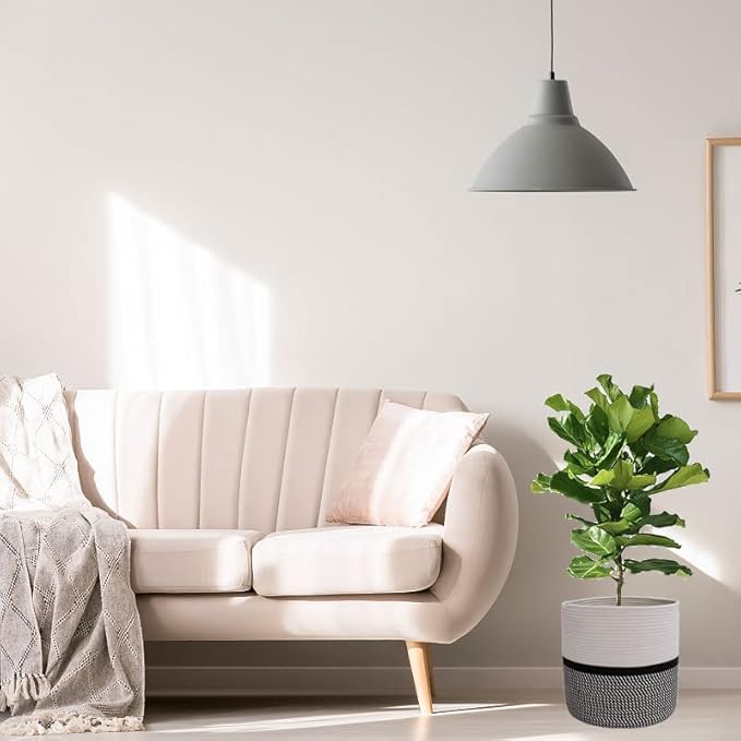 Cotton Rope Plant Basket Modern Woven Basket for 10" Flower Pot Floor Indoor Planters,Storage Organizer Toys Rustic Home Decor,Beige 11"x 11"