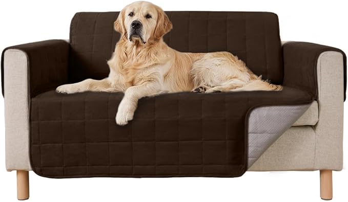 GORILLA GRIP Patented Waterproof Slip-Resistant 50” Loveseat Protector Cover, for Leather or Fabric Couch Cushion, Large Microsuede Furniture Covers Dogs Pets Machine Washable Slipcover, Brown