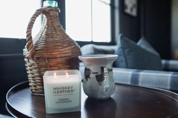 Whiskey & Leather Scented Candle - Cedar Lavender – Additional Scents and Sizes – 100% Cotton Lead-Free Wick - Luxury Air Freshening Jar Candles - Perfect Home Decor – 16oz