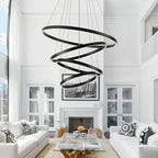 Large Modern Chandelier, 15.7"-31.4" Ring Chandelier LED Black Chandelier, 3000K High Ceiling Chandelier with 4 Ring, Large Chandeliers for High Ceiling Foyer Office