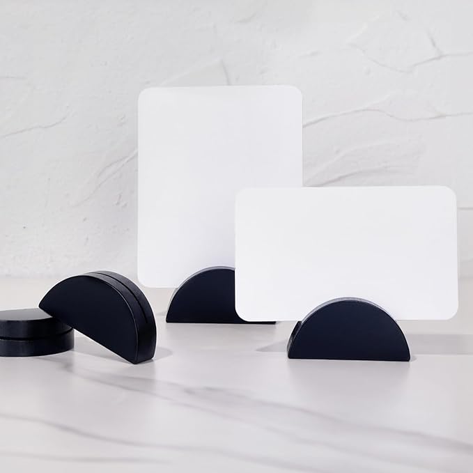 UNIQOOO 10 Set 2" Arch Black Birch Wood Stand with Cards |1.2mm Slot, for Name Cards, Place Card Holder, Photo Display Stand | for Event Decor, Retail Shop, Cafe Restaurant Menu, Business Card, Name Tag