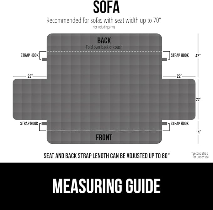 GORILLA GRIP Patented Waterproof Slip-Resistant 70” Sofa Protector Cover, for Leather or Fabric Couch Cushion, Large Microsuede Furniture Covers Dogs Pets Machine Washable Slipcover, Charcoal