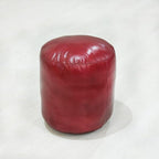 Round Shaped Goat Leather Handmade Eco-Friendly Dark Pink Pouf - Round Pouf, 14" x 14"x 14", Plain Solid Pouf, Goat Leather Pouf, Recycled Foam with Fibre Fill Stuffed Pouf, Leather Pouf PF12