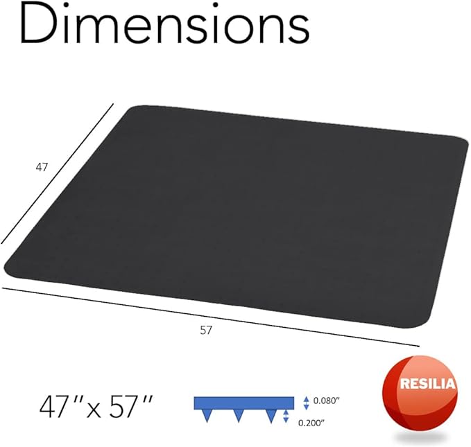 RESILIA Office Desk Chair Mat - for Low Pile Carpet (with Grippers) Black, 47 Inches x 57 Inches, Made in The USA