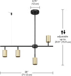 Globe Electric 64000049 4-Light Adjustable Height Geometrical Track Lighting, Matte Black, Matte Brass Accents, Ceiling Light, Pivot Shades, Track Ceiling Light, 4 Bulb Kitchen Light, GU10 Socket