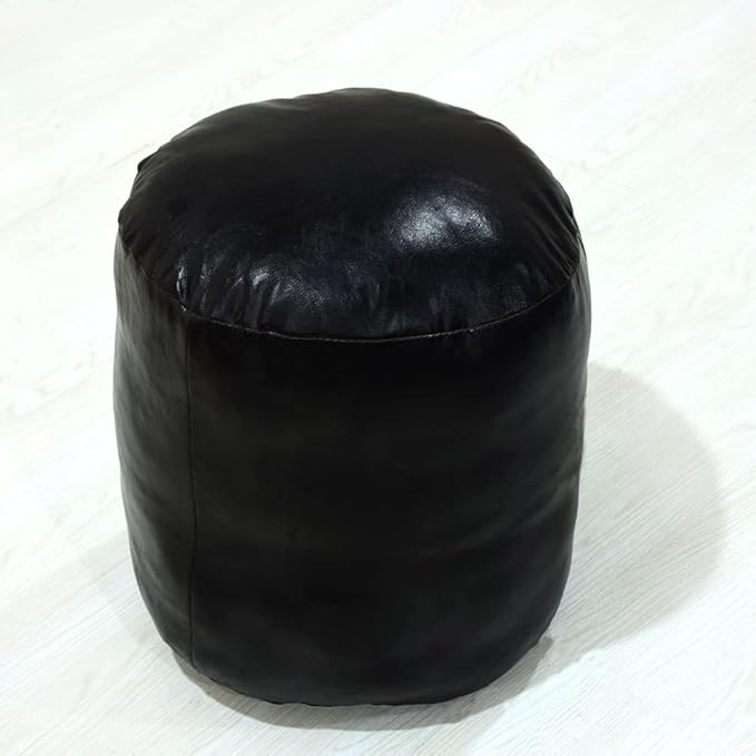 Round Shaped Goat Leather Handmade Eco-Friendly Chocolate Brown Pouf - Round Pouf, 16"x16"x16", Plain Solid Pouf, Goat Leather Pouf, Recycled Foam with Fibre Fill Stuffed Pouf, Seating Pouf PF12