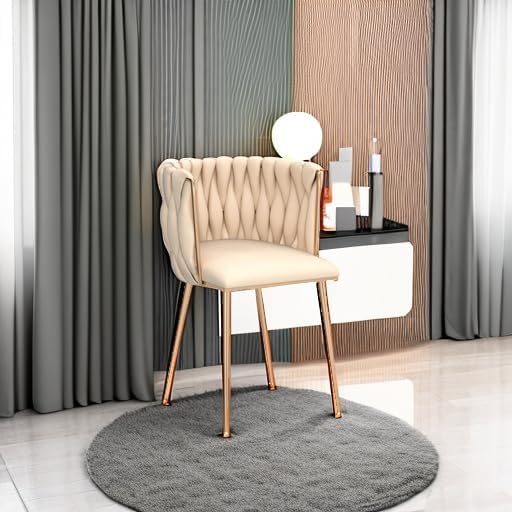 Nrizc Velvet Dining Chairs Set of 2, Woven Upholstered Dining Chairs with Gold Metal Legs, Modern Accent Chairs for Living Room, Dining Room, Kitchen