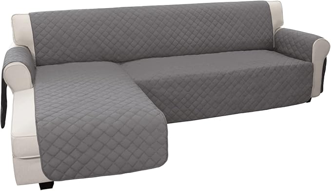 Easy-Going L Shape Sofa Slipcover - Sectional Couch Cover with Chaise Lounge & Reversible Sofa Cover Protection for Pets & Kids (Large, Gray/Gray)