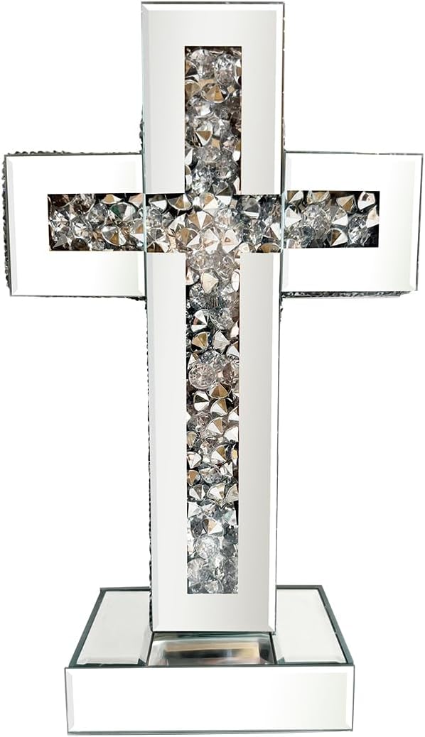 Aeveco Silver Mirrored Cross, Crystal Crush Diamond Cross for Living Room, Bedroom, Home Decor