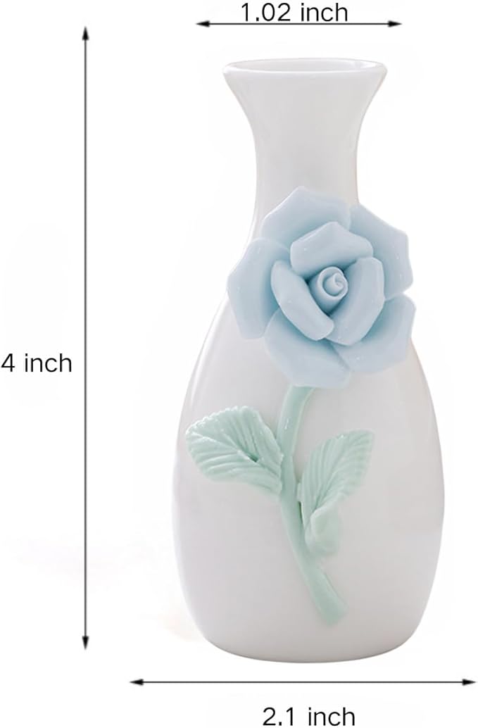 Handmade Ceramic Small vase Creative mini vase Home Decoration Ornament with 3D Floral Design (3D Flowers-rose1PCS)
