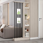 Wall Room Divider, Storage Cabinet Storage Display with Shelves, Modern Freestanding Wood Room Divider Screen, Wall Privacy Screens for Home Decorative (Beige+Black,35.4" L x 9.5" W x 79.5" H)