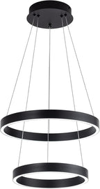 MADEM Room Decor Modern LED Pendant Light 2-Ring Circular Contemporary Chandelier Flush Mount Pendant Lighting for Living Dining Room Bedroom, 6000K Cool White, 36W, Black