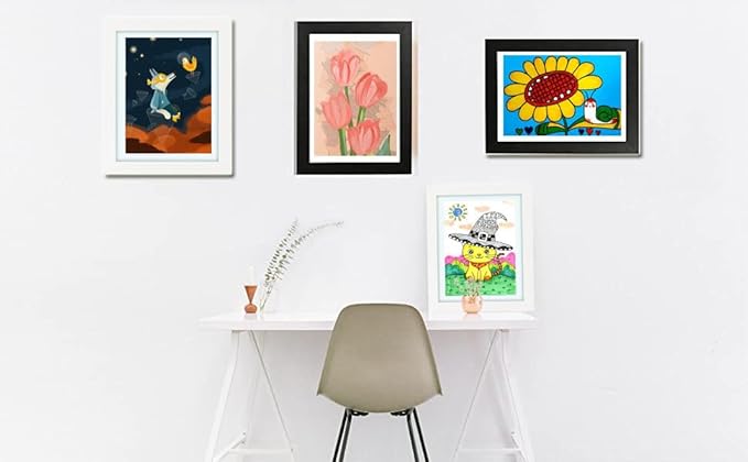 [4-Pack Kids Artwork Frames Changeable - Kids Art Frames Front Opening 8.5 x 11 Holds 150 Pics, Artwork Frames for Kids Art, Kids Art Frame Ideal for Portfolio, Pictures, Drawings (Black)