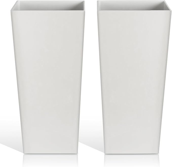 Tall Planters for Outdoor Plants, Large Resin Flower Pots for Garden, Front Porch, Patio, Indoor - Set of 2 (White, 32 inch - 2 Pack)