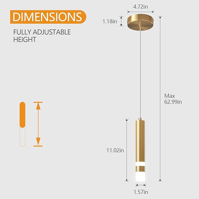 Modern Pendant Light Kitchen Fixture Dimmable LED Gold Mini Pendant Lighting fo Kitchen Island Bedroom Bedside Table Small Pendant Lights (2-Pack)