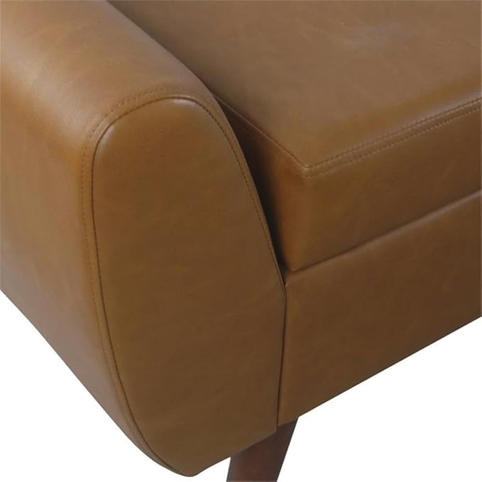 HomePop Modern Storage Bench with Wood Legs Home Décor|Bench with Storage for Living Room & Bedroom - Faux Leather Brown