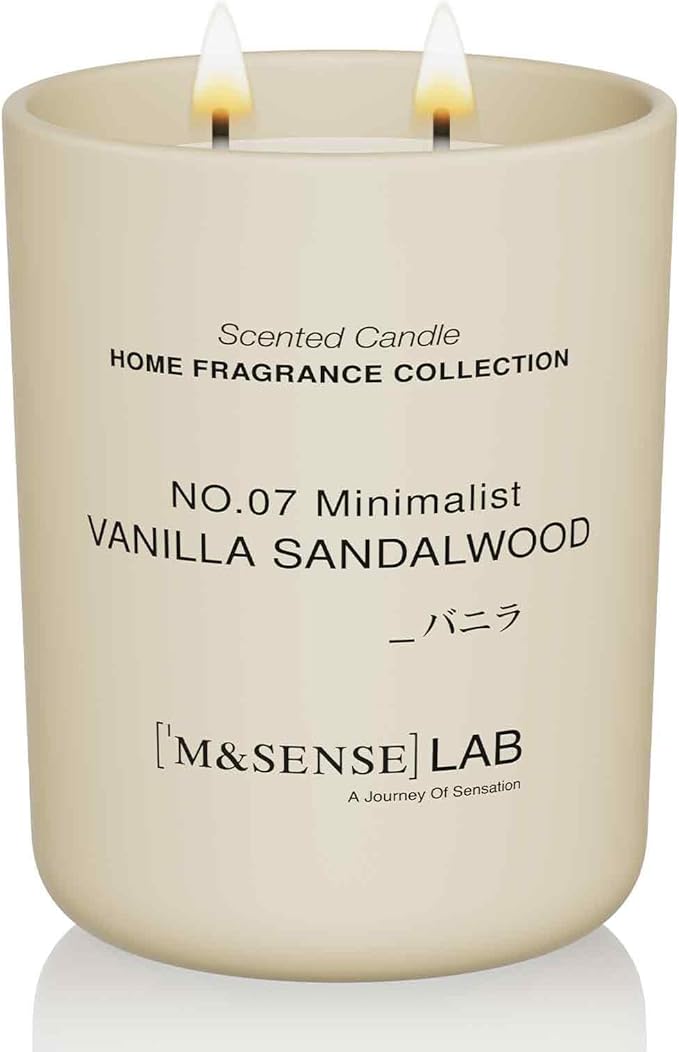 M&SENSE Natural Soy Candle| Vanilla Sandalwood | 16.6 oz, 95H Burn | Minimalist Scented Candle for Relaxation, Gifting, Home Décor | for Bedroom, Office, Party Large