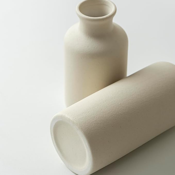 Modern Ceramic Vase Set of 3, Beige Colors, Decorative Bottles for Home, Farmhouse Rustic Decor (Beige)