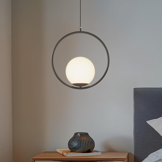 𝗠𝗢𝗗 𝗟𝗜𝗚𝗛𝗧𝗜𝗡𝗚 Jewels & Pearls Nordic Modern Pendant Light - Globe Dimmable Ceiling Light Perfect for Kitchen, Bedroom, Dining & Living Room - LED Light - 1 Pack (Black, Circle, Cool White)
