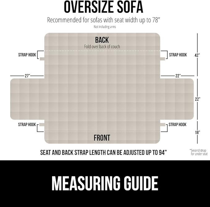 GORILLA GRIP Patented Waterproof Slip-Resistant Oversized 78” Sofa Protector Cover, for Leather or Fabric Couch Cushion, Large Microsuede Furniture Covers Dogs Pets Machine Washable Slipcover, Taupe
