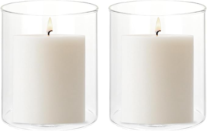 uxcell Hurricane Candle Holder (H:4.7" OD:4"), Pillar Floating Candles Holder Clear Glass Cylinder Flower Vases for Table Centerpiece Wedding Party Home Decoration 2Pcs