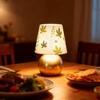 Set of 2 Small Gold Bedside Table Lamp with Maple Leaf Pattern Shade (Bulb Included)