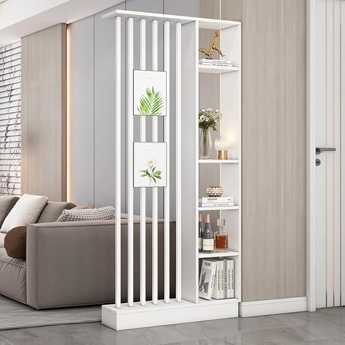 Wall Room Divider, Storage Cabinet Storage Display with Shelves, Modern Freestanding Wood Room Divider Screen, Wall Privacy Screens for Home Decorative (White,35.4" L x 9.5" W x 79.5" H)