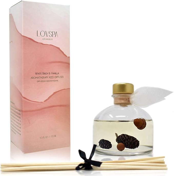 LOVSPA Reed Diffuser Set, White Birch & Vanilla Scented Oil Diffuser with Sticks, Home Fragrance Accessories for Bathroom Shelf Decor, Aroma Diffusers for Home or Office Fall Decor, USA Made