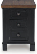 Signature Design by Ashley Wildenauer Farmhouse 3-Drawer Chairside End Table with USB Ports, Light Brown & Black