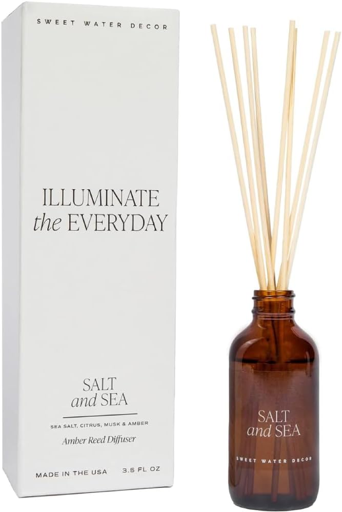 Sweet Water Decor Salt and Sea Reed Diffuser Set for Home - Sea Salt, Citrus, Musk, Amber Scented Reed Diffusers for Summer - Air Freshsner Lasts 4+ Months, Made in The USA
