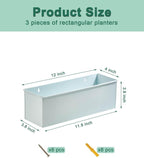 vensovo Metal Wall Hanging Planter Boxes – 12" Rectangle Flower Pots, 3 Pack with Drainage, Durable Galvanized Finish for Indoor Outdoor Balcony Fence Windowsill, White