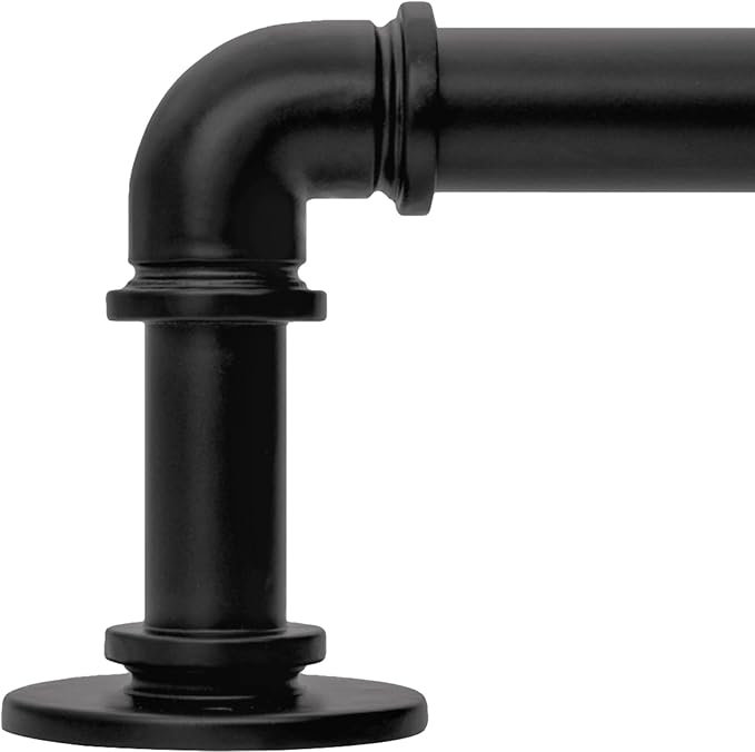 Black Curtain Rods 18 to 45 Inch, Industrial Curtain Rods,Adjustable Length,1 in Diameter Pipe,Wall or Ceiling Mounted,for Bedroom and Living Room(Black 18” to 45”)