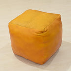 PF12 Square Goat Leather Handmade Eco-Friendly Mustard Pouf - 18" x 18" x 18", Plain Solid, Recycled Foam with Fibre Fill Stuffed