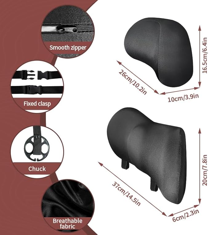 Car Lumbar Support and Car Neck Pillow Kit - Memory Foam Ergonomic Back Cushion - Relieve Driving Fatigue - Comfort and Support Your Neck and Back - Suitable for Car Seats (Set)