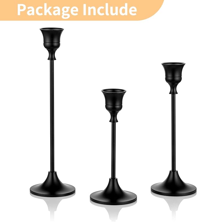 Nuptio 3 Pcs Black Candlestick Holders Taper Candles Holder Candle Stick Holder for Dining Table Halloween Candle Holders for Tapered Candles Decorative Centerpiece for Christmas Party Housewarming