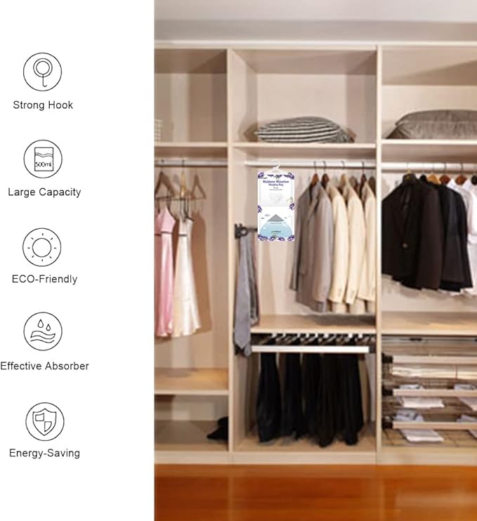 CANAGER Hanging Moisture Absorber, Freesia Moistureproof Hanging Bag，Dehumidifier Bag (8 packs) Hanging Closet Dehumidifier Bags, Moisture Absorb 12.5 oz