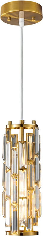 LMQNINE Pendant Lighting Modern Pendant Light, Mini Crystal Chandeliers,Adjustable Pendant Light Fixture for Kitchen Island Dinning Room Bedroom (Gold, 1-Light)