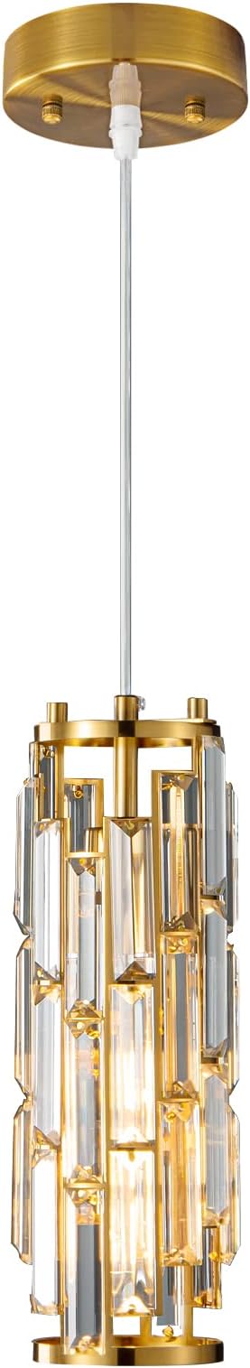 LMQNINE Pendant Lighting Modern Pendant Light, Mini Crystal Chandeliers,Adjustable Pendant Light Fixture for Kitchen Island Dinning Room Bedroom (Gold, 1-Light)