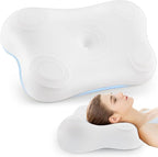 Cervical Neck Pillow for Side Sleeping: Ergonomic Neck Support Contour Bed Pillow - Memory Foam Pillows, Standard, White, LYM012
