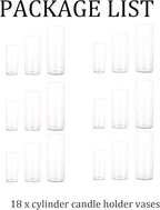 Glass Hurricane Candle Holder Esmiome - Cylinder Vases for Centerpieces 6 Sets (18Pcs) Hurricane Floating Candle Holder, Glass Vases for Flowers, Decorative for Home Wedding, 6'' + 8'' +10''(High)