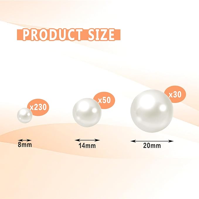 300Pcs Vase Filler Ivory No Hole Faux Pearl Beads for Vase Filling Decorations, Candle Centerpieces, Wedding Centerpieces, Home Party Decor (8/14/20mm)