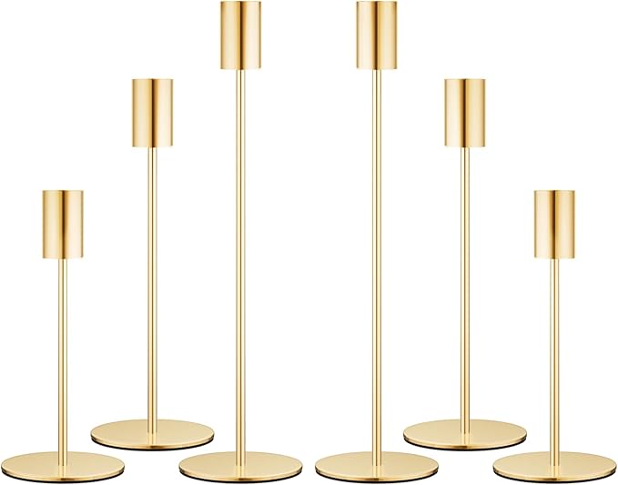 zeochyni Matte French Gold Candle Holders Set of 6, Elegant Candlestick Holders for Wedding Centerpieces Dining Tables Parties Home Decor Events, Taper Candle Holders Fit 3/4 Inch Candles