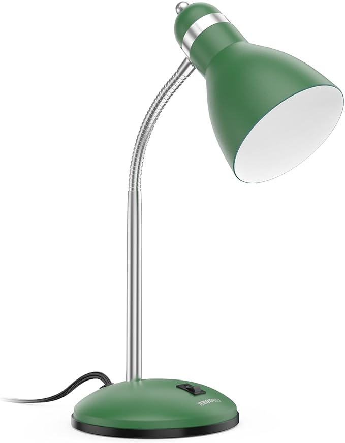 LEPOWER Metal Desk Lamp, Adjustable Goose Neck Table Lamp, Eye-Caring Study Desk Lamps for Bedroom, Study Room and Office (Green)