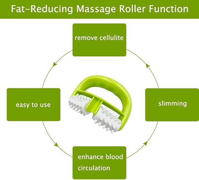 Cellulite Massage, Manual Roller Massage with Two-Wheel Massage Handle,Relax Muscles to Relieve Stress,Increases Blood Circulation,Apply to Arm/Shoulder/Leg/Back/Buttocks/Abdomen(Green)