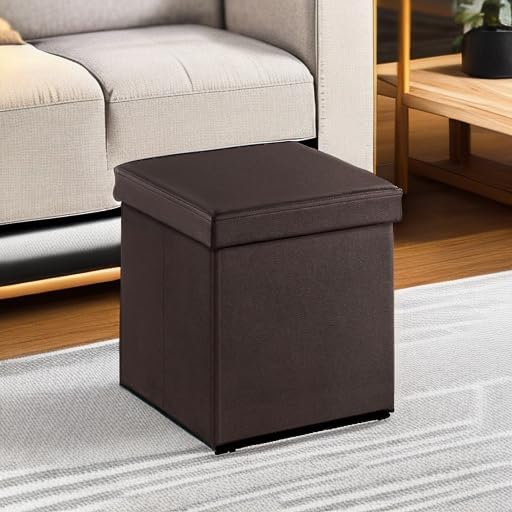 SONGMICS MAZIE Collection - 15 Inches Ottoman with Storage, Footstool, Storage Ottoman, Load 660 lb, for Dorm, Living Room, Bedroom, Synthetic Leather, Brown ULSF10B